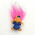 Vintage Russ Mini Troll Doll GRADUATE Pink Hair Blue Cap Gown Diploma Graduation