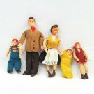 Vintage 1963 Marx Brown Family of 5 Poseable Miniature Dollhouse Dolls w/ Baby