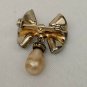 Vintage Dangle Clear Rhinestone Brooch Pin Faux Drop Pearl Winged Crystal Bow