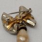 Vintage Dangle Clear Rhinestone Brooch Pin Faux Drop Pearl Winged Crystal Bow
