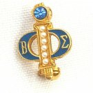 Vintage Beta Sigma Phi Sorority Fraternity Brooch Pin Seed Pearls & Blue Stone