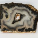Polished Natural Geode Slice Black White Banded Agate Quartz Crystal Center Hole
