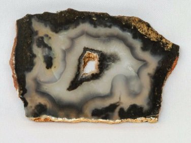 Polished Natural Geode Slice Black White Banded Agate Quartz Crystal Center Hole