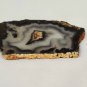 Polished Natural Geode Slice Black White Banded Agate Quartz Crystal Center Hole