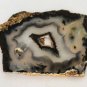 Polished Natural Geode Slice Black White Banded Agate Quartz Crystal Center Hole