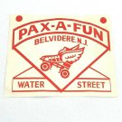 Vintage 1930-50's Roller Skating Label Pax-A-Fun Belvidere NJ New Jersey Wings