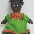 Vintage Hand Made Cloth Rag Doll Folk Art W/ Shell Earrings Black Yarn Hair OOAK