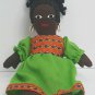 Vintage Hand Made Cloth Rag Doll Folk Art W/ Shell Earrings Black Yarn Hair OOAK