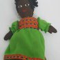 Vintage Hand Made Cloth Rag Doll Folk Art W/ Shell Earrings Black Yarn Hair OOAK