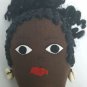 Vintage Hand Made Cloth Rag Doll Folk Art W/ Shell Earrings Black Yarn Hair OOAK