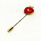 Vintage Red Gold Tone Costume Enamel Apple Stick Pin Teacher Learning Gift