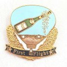 Hot Air Balloon Lapel Pin First Flight Champagne Bottle Celebration Illusion