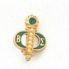 Vintage Beta Sigma Phi Sorority Fraternity Brooch Pin Seed Pearls & Green Stone