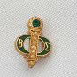 Vintage Beta Sigma Phi Sorority Fraternity Brooch Pin Seed Pearls & Green Stone