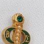Vintage Beta Sigma Phi Sorority Fraternity Brooch Pin Seed Pearls & Green Stone