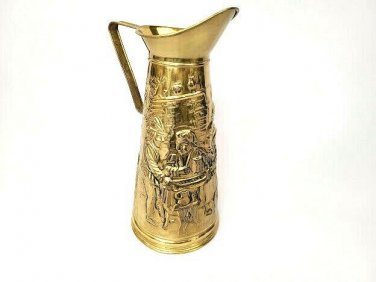 VTG Peerage Brass Embossed Colonial Pub Tavern Scene Pitcher Made In England