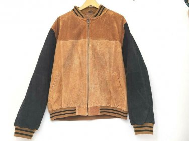 Junction West 100% Leather Bomber Jacket Brown Zip Up Coat Mens XXL EUC