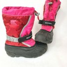 Sorel Snow Flurry TP Winter Snow Boots Pink Red Black Girls Youth Size 2 NY1810