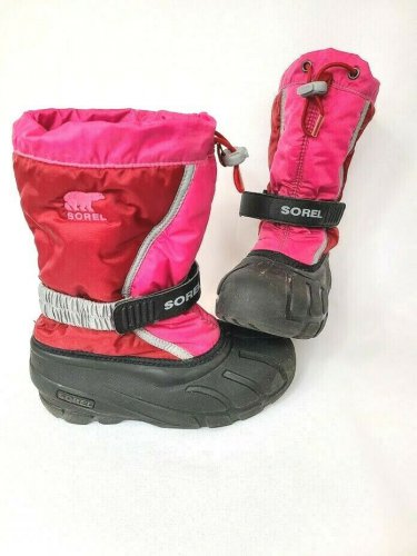 Sorel Snow Flurry TP Winter Snow Boots Pink Red Black Girls Youth Size 2 NY1810