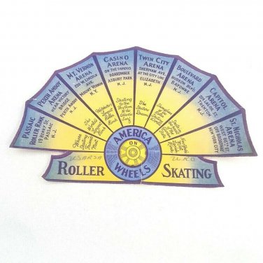 Vintage 1940's Large Roller Skating Label America on Wheels NJ Jersey New York