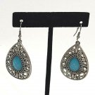 Boho Patina Finished Tear Drop Turquoise Color Design Drop Dangle Hook Earrings