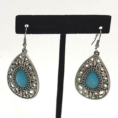 Boho Patina Finished Tear Drop Turquoise Color Design Drop Dangle Hook Earrings