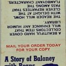 Vintage Matchbook Mail Away Offer Ad A Story Of Baloney With Beans & Macaroni