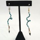 Twisted Painted Feather Turquoise & Black Bead Drop Dangle Hook Earrings