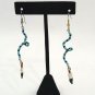 Twisted Painted Feather Turquoise & Black Bead Drop Dangle Hook Earrings