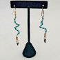 Twisted Painted Feather Turquoise & Black Bead Drop Dangle Hook Earrings