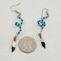 Twisted Painted Feather Turquoise & Black Bead Drop Dangle Hook Earrings
