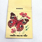 Vintage 1957 Yellow Ohio Blue Tip Matchbook Cover Buckeye Butterfly w/ Flower