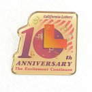 Vintage 1995 California Lottery 10th Anniversary Enamel Pin Hat Tie Pinback