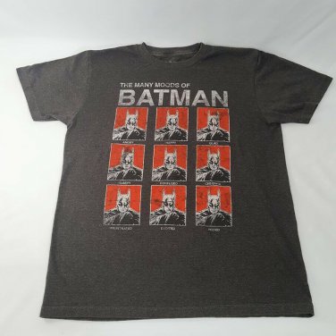 DC Comics Gray Men's M Tee T-Shirt The Many Moods Of Batman Cotton Poly Blend