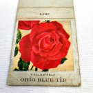 Vintage 1955 Matchbook Cover Ohio Blue Tip Matches Red  Rose Flowers Silver