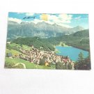 VTG Postcard St Moritz Switzerland Aerial View Mountains Lake Trees Posted 1959