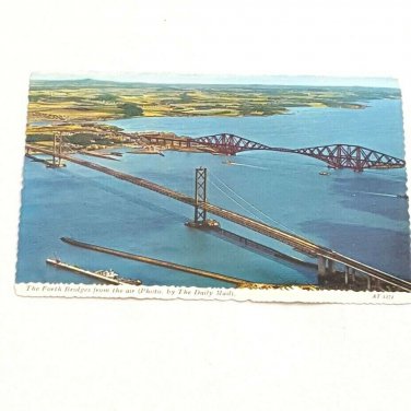 Vintage Unposted Postcard The Forth Bridges Rail Road Scotland UK Firth From Air