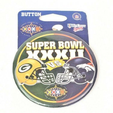 Button Pin NFL Super Bowl 32 XXXII 1998 Green Bay Packers Vs Denver Broncos