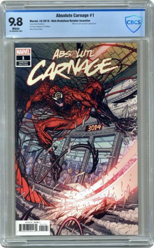 Absolute Carnage #1 CBCS 9.8 Nick Bradshaw Variant 1:50 Incentive Equals Top CGC