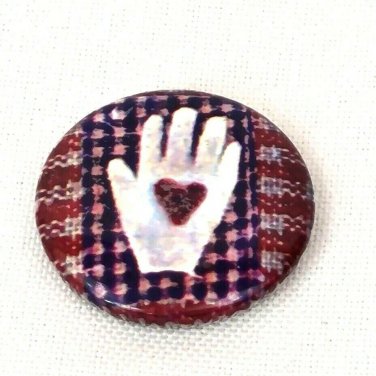 Vintage Button Pin Heart Hand Pastel Americana Art Pinback