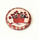Vintage Button Pin Flower Basket Pastel Americana Art Pinback