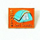 Official Girl Scout Swap Pin Pinback Camping Blue Tent Orange Background