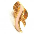 Vintage 1996 Avon Breast Cancer Pink & Gold Tone Ribbon Lapel Pin Brooch