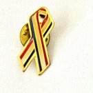Red White & Blue Ribbon Patriotic Lapel Pin Brooch Gold Tone Pinback