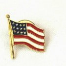 Waving American Flag Patriotic Lapel Pin Brooch Gold Tone Pinback USA Made