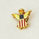 Vintage USA Patriotic Angel Flag Brooch Lapel Pin Gold Tone Stars Stripes