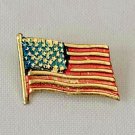 Vintage Hong Kong Gold Tone American USA Flag Enamel Lapel Patriotic Pin Brooch