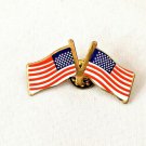 Double American Flag Patriotic Lapel Pin Brooch Gold Tone Pinback