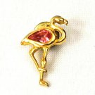 Vintage Gold Tone Flamingo Faceted Pink Tear Drop Stone Brooch Lapel Pin