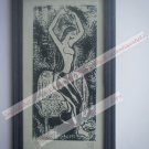 Original Indian Lady Women Signed Art Print in Old Wooden Frame India #2365